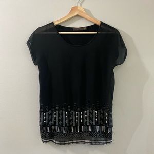 The Limited black sheer front top with embroidery